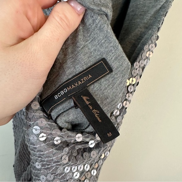 BCBG Maxazria | Silver Sequin Halter Neck Low Back Mini Dress Size Medium NWT - Picture 4 of 5